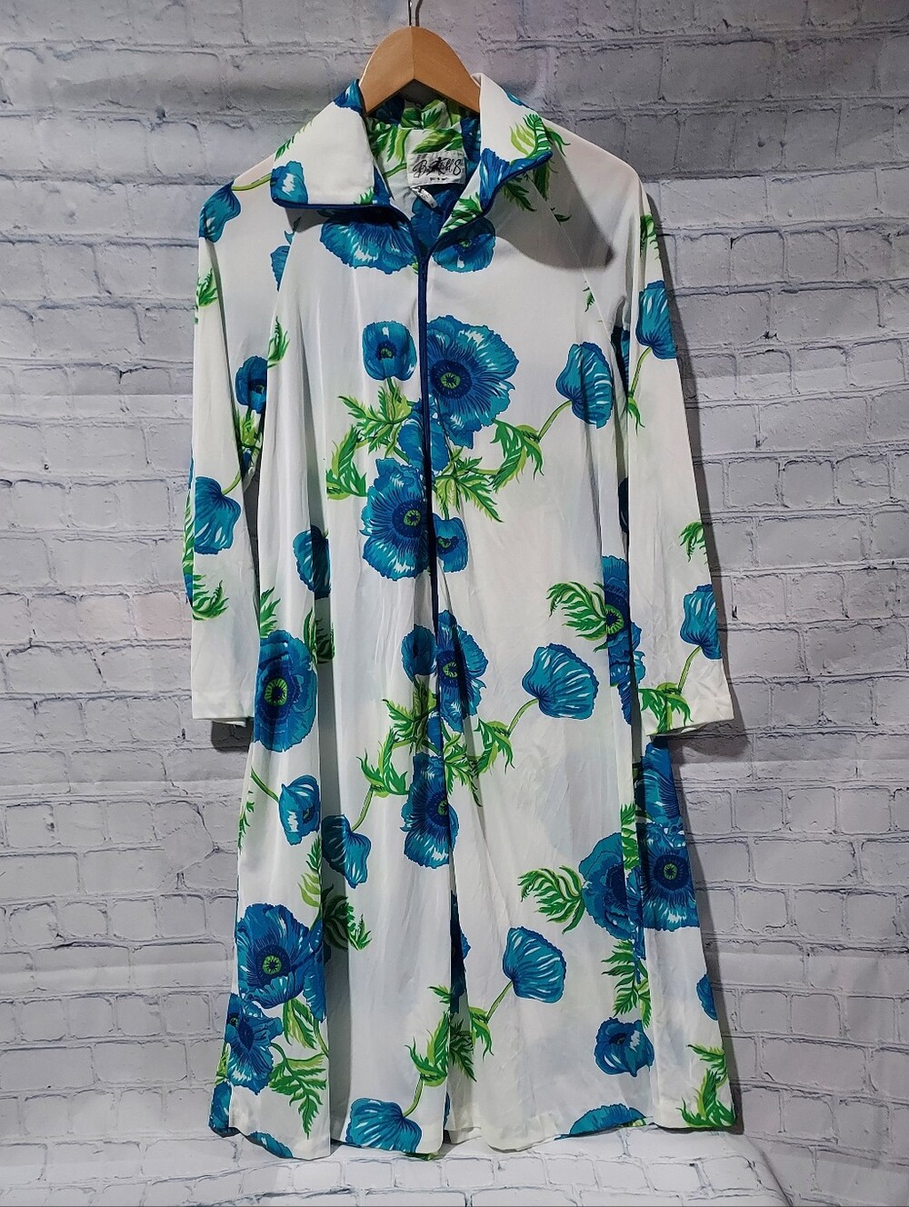 Butterfield 8 Lounge Dress M Floral Blue White Countryside Stained Knee Length